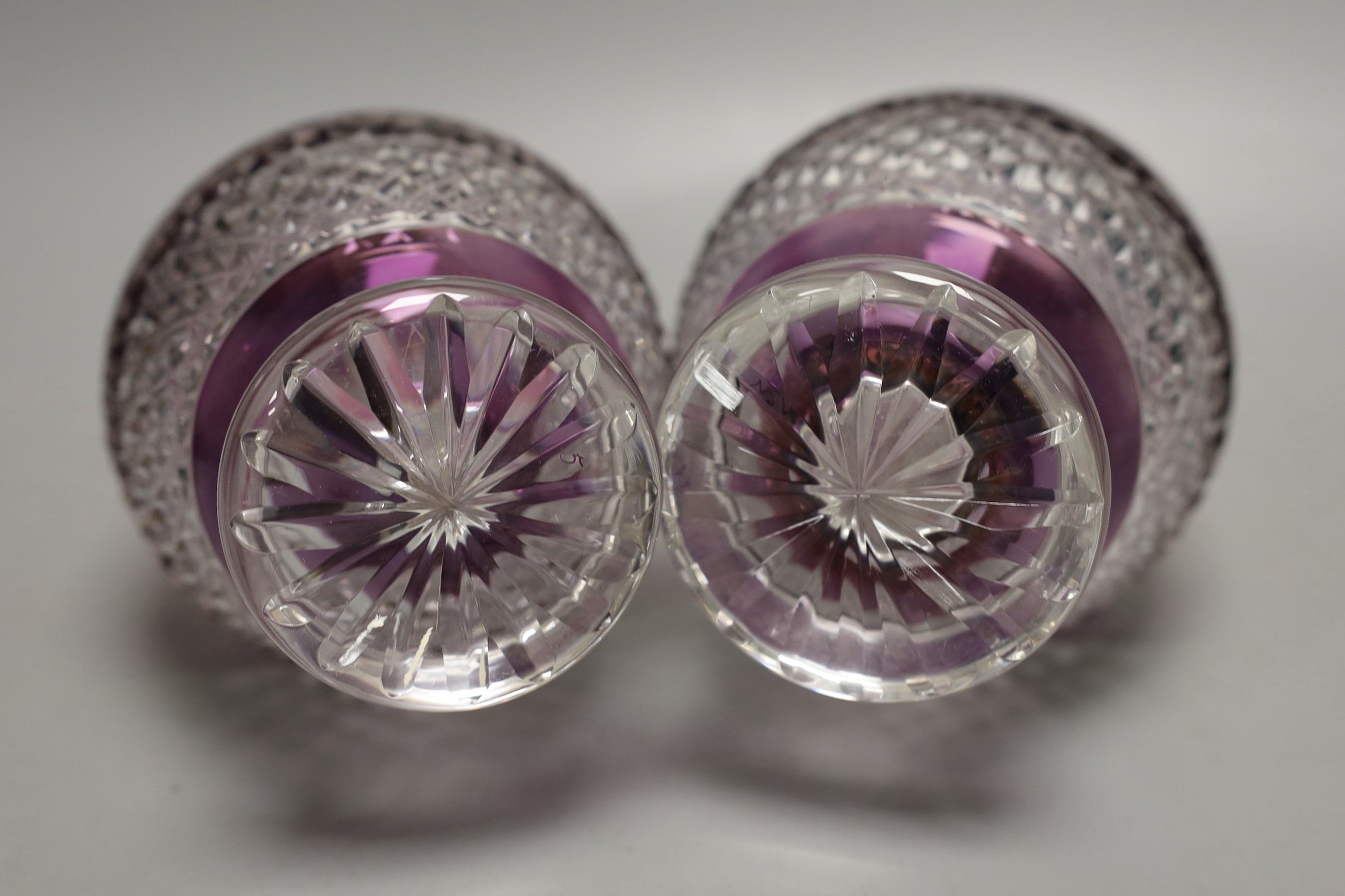 A pair of Bohemian silver mounted cut and amethyst flashed glass decanters and stoppers, 33cm